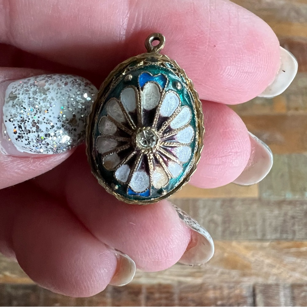 5 Antique Russian Imperial Filigree Enamel Silver Egg Pendant Charms - Picture 4 of 11